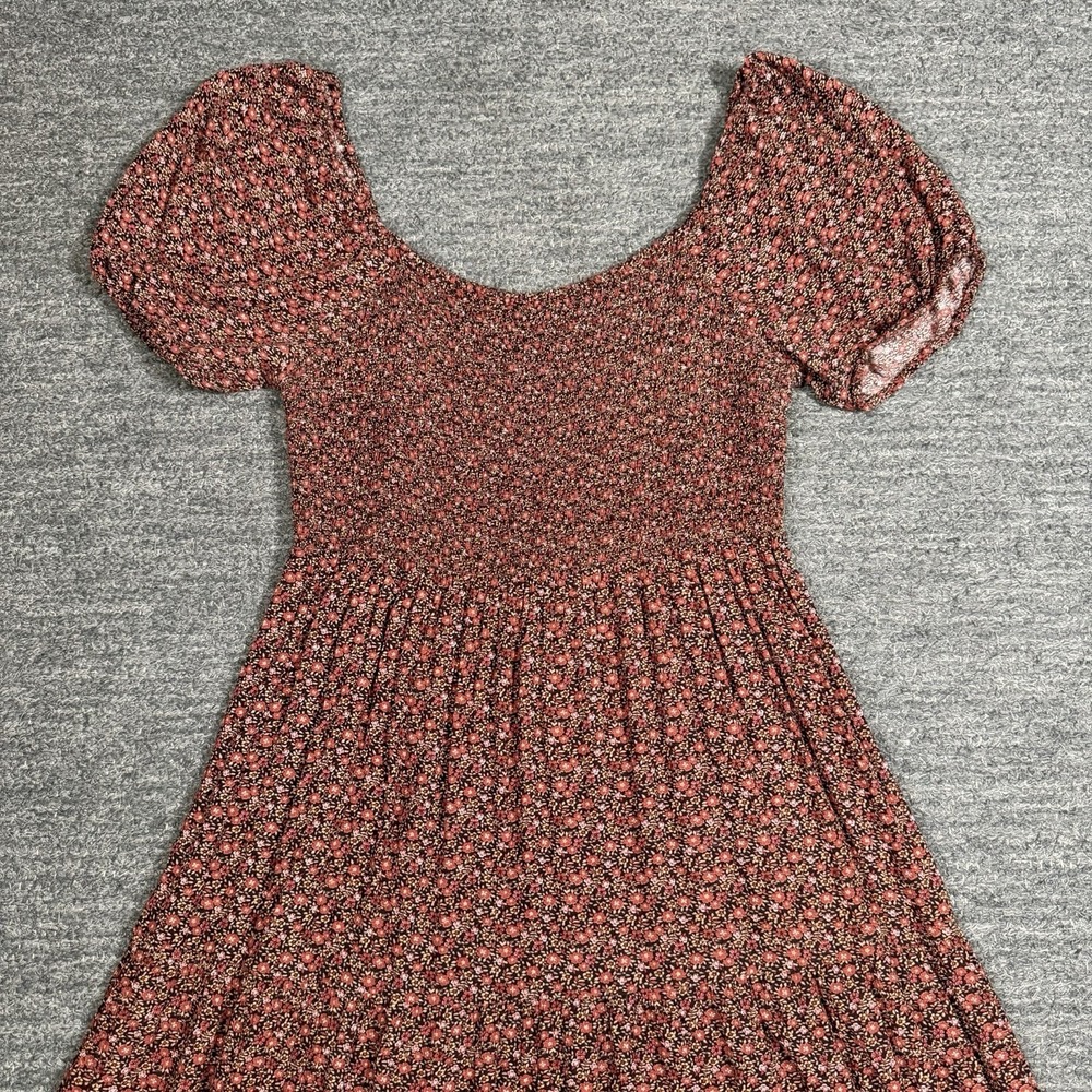 American Eagle Dress Women Large Floral Smocked Puff Sleeve Maxi Tiered Cottage - Picture 7 of 11